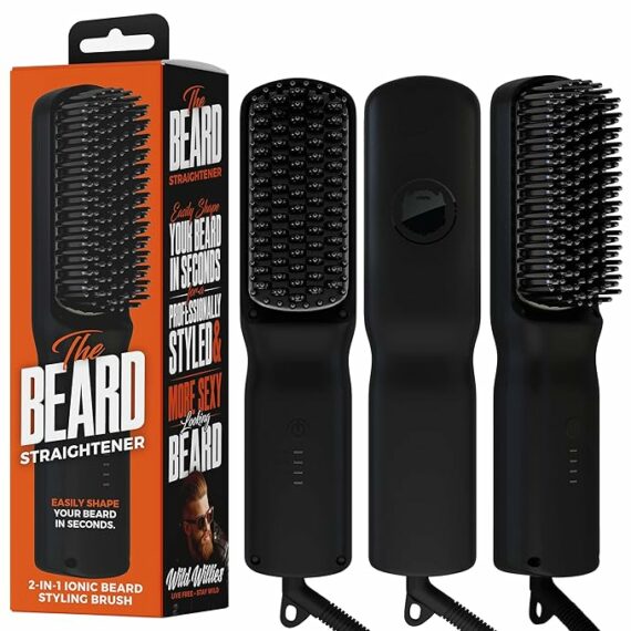 Beard Straightener for Men Brush by Wild Willies - 2-in-1 Heated Beard Straightening Comb